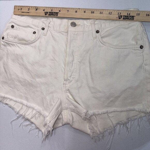 AGOLDE Shorts Designer White Denim Cutoff Parker Distressed Bottoms Preppy Boho - Picture 9 of 12